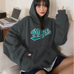 Unisex Erkek/Kadın Nice Renkli Özel Baskılı Oversize Kapüşonlu Sweatshirt Füme