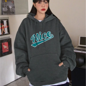 Unisex Erkek/Kadın Nice Renkli Özel Baskılı Oversize Kapüşonlu Sweatshirt Füme
