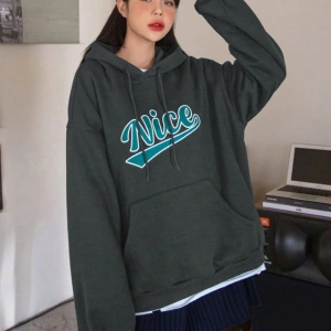 Unisex Erkek/Kadın Nice Renkli Özel Baskılı Oversize Kapüşonlu Sweatshirt Füme
