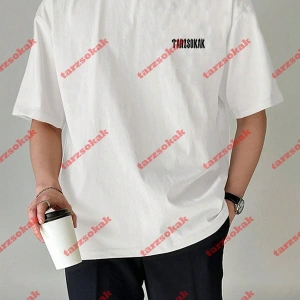 Unisex Erkek/Kadın TARZ Renkli Özel Baskılı Oversize Kısa kollu bisiklet yaka t-shirt