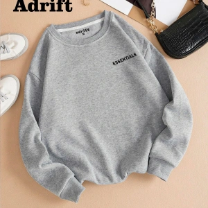 Unisex Essentials Yazı Baskılı Bisiklet Yaka Sweatshirt Beyaz