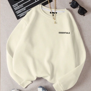 Unisex Essentials Yazı Baskılı Bisiklet Yaka Sweatshirt Beyaz