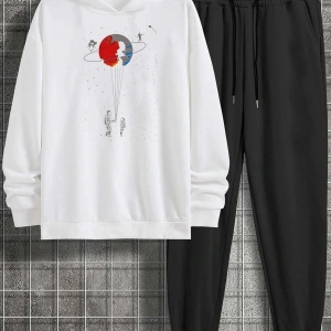 Unisex Evren Temalı Baskılı Eşofman Takımı KP-SIYAH-RENKLISATURN-ESH-DUZ