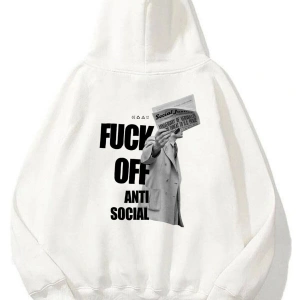 Unisex F Off Anti Social Sweatshirt Hoodie Beyaz