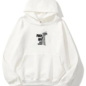 Unisex F Off Anti Social Sweatshirt Hoodie Beyaz