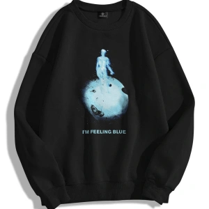 Unisex Feeling Blue Bisiklet Yaka Sweatshirt Siyah