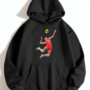 Unisex Filenin Sultanları Voleybol Vargas Baskılı Oversize Sweatshirt Siyah