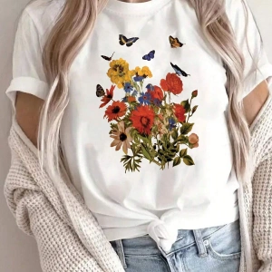 Unisex Flowers Baskılı Oversize