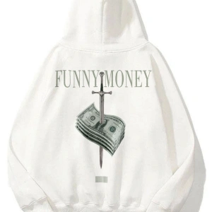 Unisex Funny Money Sweatshirt Hoodie Beyaz