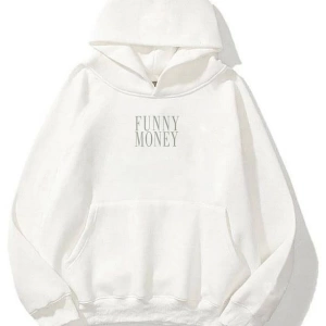 Unisex Funny Money Sweatshirt Hoodie Beyaz