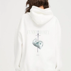 Unisex Funny Money Sweatshirt Hoodie Beyaz