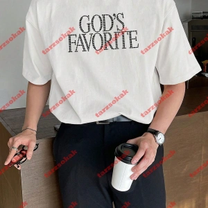 Unisex Gods Favorite Baskılı Tshirt Siyah Beyaz