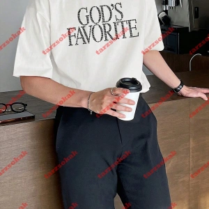 Unisex Gods Favorite Baskılı Tshirt Siyah Beyaz