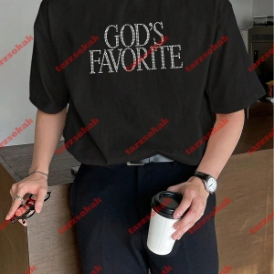 Unisex Gods Favorite Baskılı Tshirt Siyah Beyaz