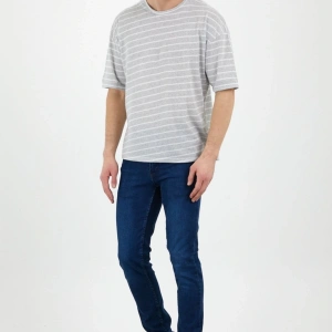 Unisex Gri Beyaz Çizgili Oversize Tshirt