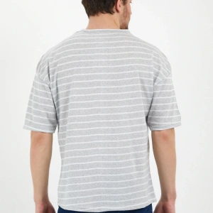 Unisex Gri Beyaz Çizgili Oversize Tshirt