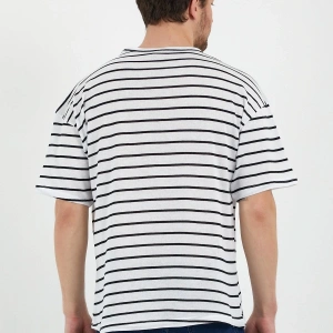 Unisex Gri Beyaz Çizgili Oversize Tshirt