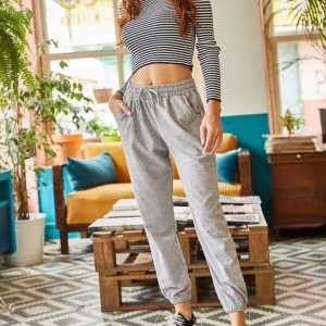 Unisex Gri Cepli Beli Bağcıklı Basic Eşofman Altı Jogger