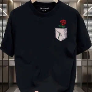 UNİSEX Gül Minimalis Baskı T-shirt