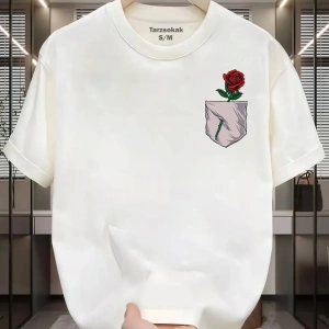 UNİSEX Gül Minimalis Baskı T-shirt