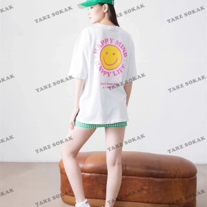 Unisex Happy Life Beyaz Tshirt