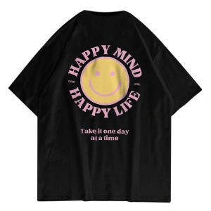 Unisex Happy Life Siyah Tshirt