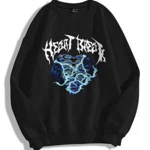 Unisex Heart Break Bisiklet Yaka Sweatshirt Hoodie Siyah