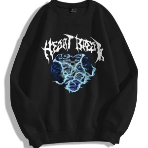 Unisex Heart Break Bisiklet Yaka Sweatshirt Hoodie Siyah
