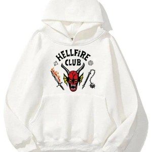 Unisex Hell Fire Club Sweatshirt Hoodie Beyaz