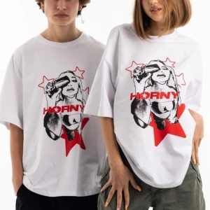 Unisex Horny Star Tshirt Beyaz