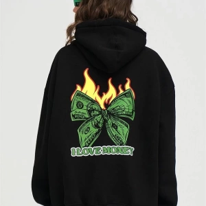 Unisex I Love Money Sweatshirt Hoodie Siyah