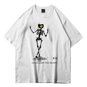 Unisex Iskelet Cactus Beyaz Tshirt