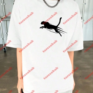 Unisex jaguar Baskılı Tshirt Beyaz
