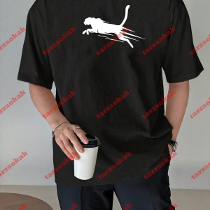 Unisex jaguar Baskılı Tshirt Beyaz