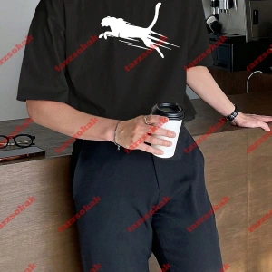 Unisex jaguar Baskılı Tshirt Beyaz