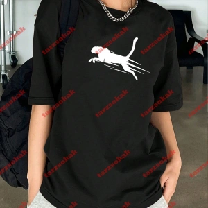 Unisex jaguar Baskılı Tshirt Beyaz