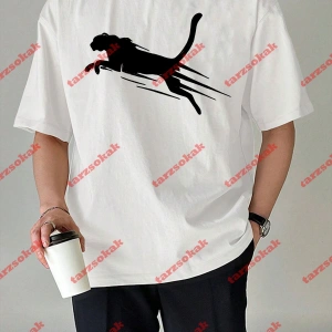 Unisex jaguar Baskılı Tshirt Beyaz