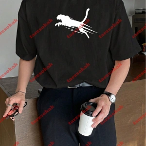 Unisex jaguar Baskılı Tshirt Beyaz