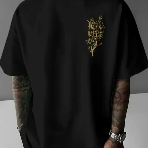 Unisex Japonca Yazı Baskılı Oversize