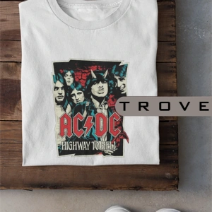 Unısex Kadın Erkek Acdc - Ac/dc Rockn Roll Metal %100 Pamuk Baskılı Siyah Beyaz T-shirt