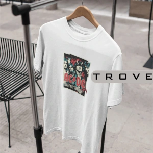 Unısex Kadın Erkek Acdc - Ac/dc Rockn Roll Metal %100 Pamuk Baskılı Siyah Beyaz T-shirt