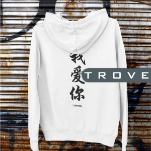 Unısex Kadın Erkek Anıme Yazı I Love You Sırt Ön Arka Baskılı Kapüşonlu %100 Pamuk Sweatshirt Beyaz