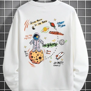 Unisex Kadın/Erkek Beyaz Galaxy Oversize Bisiklet Yaka Pamuklu Sweatshirt