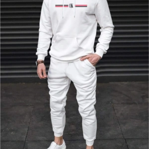 Unisex Kadın/Erkek Beyaz OK Baskılı Oversize Kapüşonlu Sweatshirt