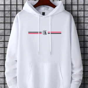 Unisex Kadın/Erkek Beyaz OK Baskılı Oversize Kapüşonlu Sweatshirt