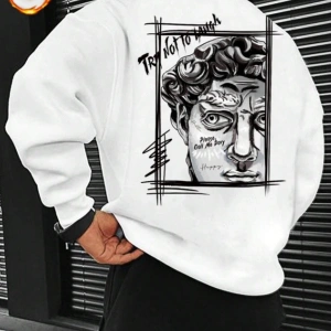 Unisex Kadın/Erkek Beyaz Sanat Oversize Bisiklet Yaka Pamuklu Sweatshirt