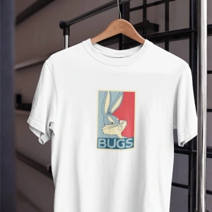 Unısex Kadın Erkek Bugs Bunny Havuç Siyah Beyaz Tasarım Baskılı % 100 Pamuk T-shirt