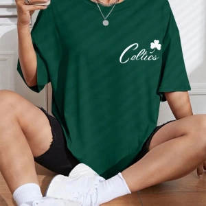 Unisex Kadın/Erkek Celtic Boston Özel Baskılı Renkli Oversize Penye T-Shirt
