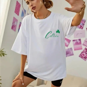 Unisex Kadın/Erkek Celtic Boston Özel Baskılı Renkli Oversize Penye T-Shirt
