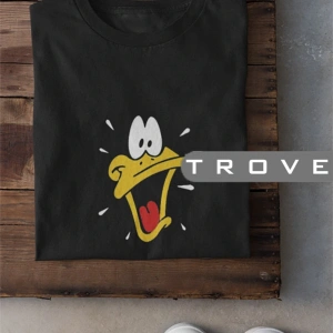 Unısex Kadın Erkek Daffy Duck Bakış Siyah Beyaz Tasarım Baskılı % 100 Pamuk T-shirt